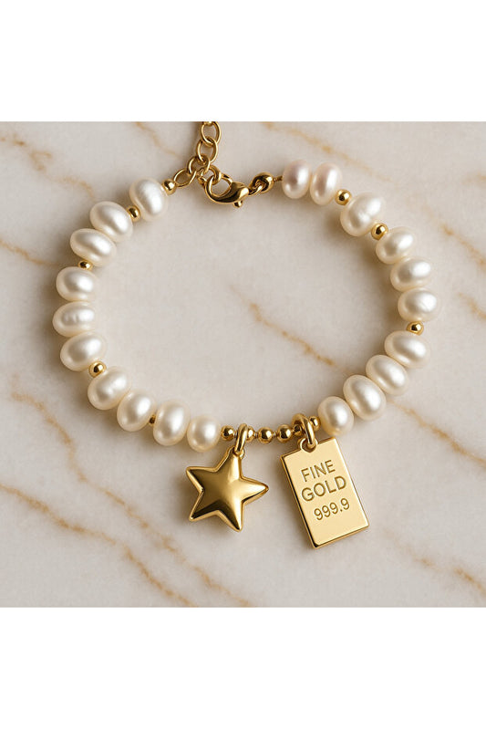 WRISTTE KADIN GOLD YILDIZ KÜLÇE UÇ SALLANTILI İNCİ BİLEKLİK